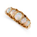 NO RESERVE - AN ANTIQUE OPAL FIVE-STONE RING  In 18 carat yellow gold   Cabochon opals  Partial