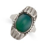 NO RESERVE - A GREEN AGATE RING  Cabochon green agate  Numbered 82C  No assay marks  Size M / 6  5.0