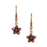 NO RESERVE - A PAIR OF ANTIQUE GARNET STAR DROP EARRINGS  Later post fittings Rose-cut garnets  No