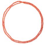 A CORAL NECKLACE  Faceted coral beads, 4mm to 7mm  Length 1200mm  41.0 grams