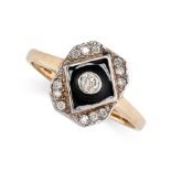 AN ART DECO-STYLE DIAMOND AND BLACK ENAMEL RING  Brilliant-cut diamonds  Black enamel lozenge