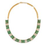 AN EMERALD AND DIAMOND NECKLACE  Articulated rectangular links, chain link back section  Channel-set