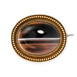 NO RESERVE - AN ANTIQUE AGATE AND HAIRWORK MOURNING LOCKET BROOCH, 19TH CENTURY  In the Etruscan