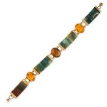 NO RESERVE - AN ANTIQUE SCOTTISH HARDSTONE AND CITRNE BRACELET, 19TH CENTURY  Polished moss agate