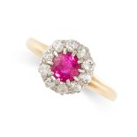 NO RESERVE - A RUBY AND DIAMOND CLUSTER RING  Circular-cut ruby  Brilliant-cut diamonds  In yellow