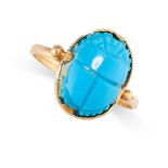 NO RESERVE - A TURQUOISE SCARAB BEETLE RING  In the Egyptian revivalist manner   Carved turquoise