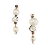 NO RESERVE - A PAIR OF ANTIQUE DIAMOND, PASTE AND PEARL EARRINGS  In 9 carat gold  Screw back