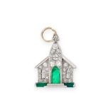 NO RESERVE - A VINTAGE DIAMOND AND GREEN HARDSTONE CHURCH CHARM, FIRST HALF 20TH CENTURY Circular-