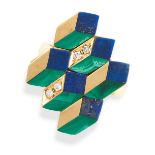 A VINTAGE ITALIAN MODERNIST LAPIS LAZULI, MALACHITE AND DIAMOND RING, 1980S Inlaid with stone