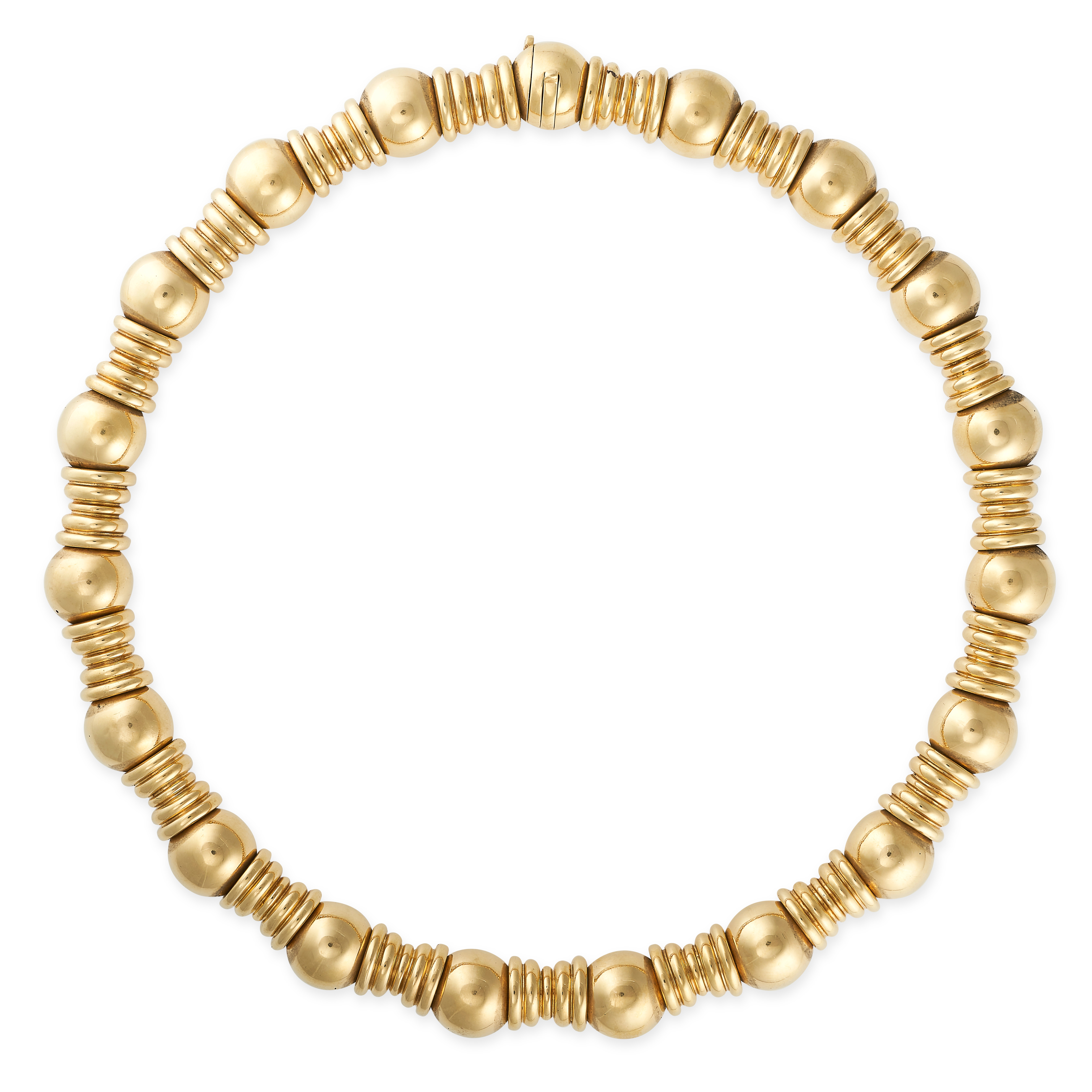 BOUCHERON, A VINTAGE GOLD COLLAR NECKLACE  Series of alternating spherical and fluted beads Signed