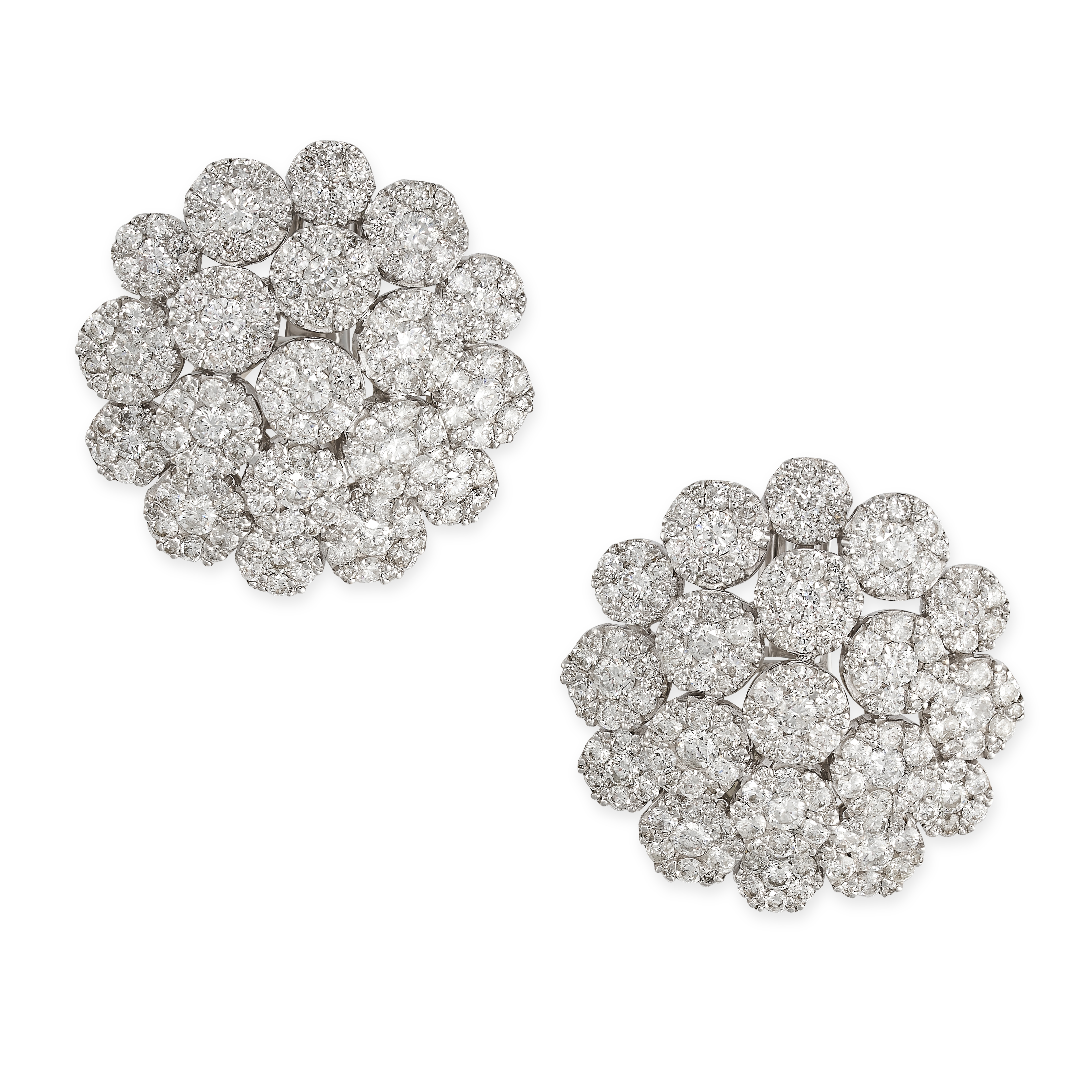 A PAIR OF DIAMOND CLUSTER EARRINGS  Floral design, post fittings with clip backs  Brilliant-cut