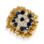 KUTCHINSKY, A SAPPHIRE AND DIAMOND FLORAL CLUSTER RING, 1969  Circular-cut blue sapphires