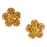 BOUCHERON, A PAIR OF VINTAGE GOLD CLIP EARRINGS  Clip fittings, spiny floral clusters Signed