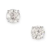 A PAIR OF DIAMOND STUD EARRINGS  Post and butterfly fittings  Brilliant-cut diamonds, approximate