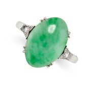 NO RESERVE - AN ART DECO JADEITE JADE AND DIAMOND DRESS RING, EARLY 20TH CENTURY  Made in 18 carat
