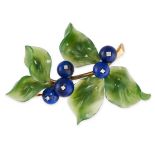 NO RESERVE - AN AUSTRIAN NEPHRITE JADE, LAPIS LAZULI AND DIAMOND BROOCH  Made in 14 carat yellow