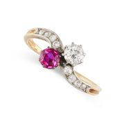 NO RESERVE - A FINE ANTIQUE RUBY AND DIAMOND TOI ET MOI RING, EARLY 20TH CENTURY  Made in yellow