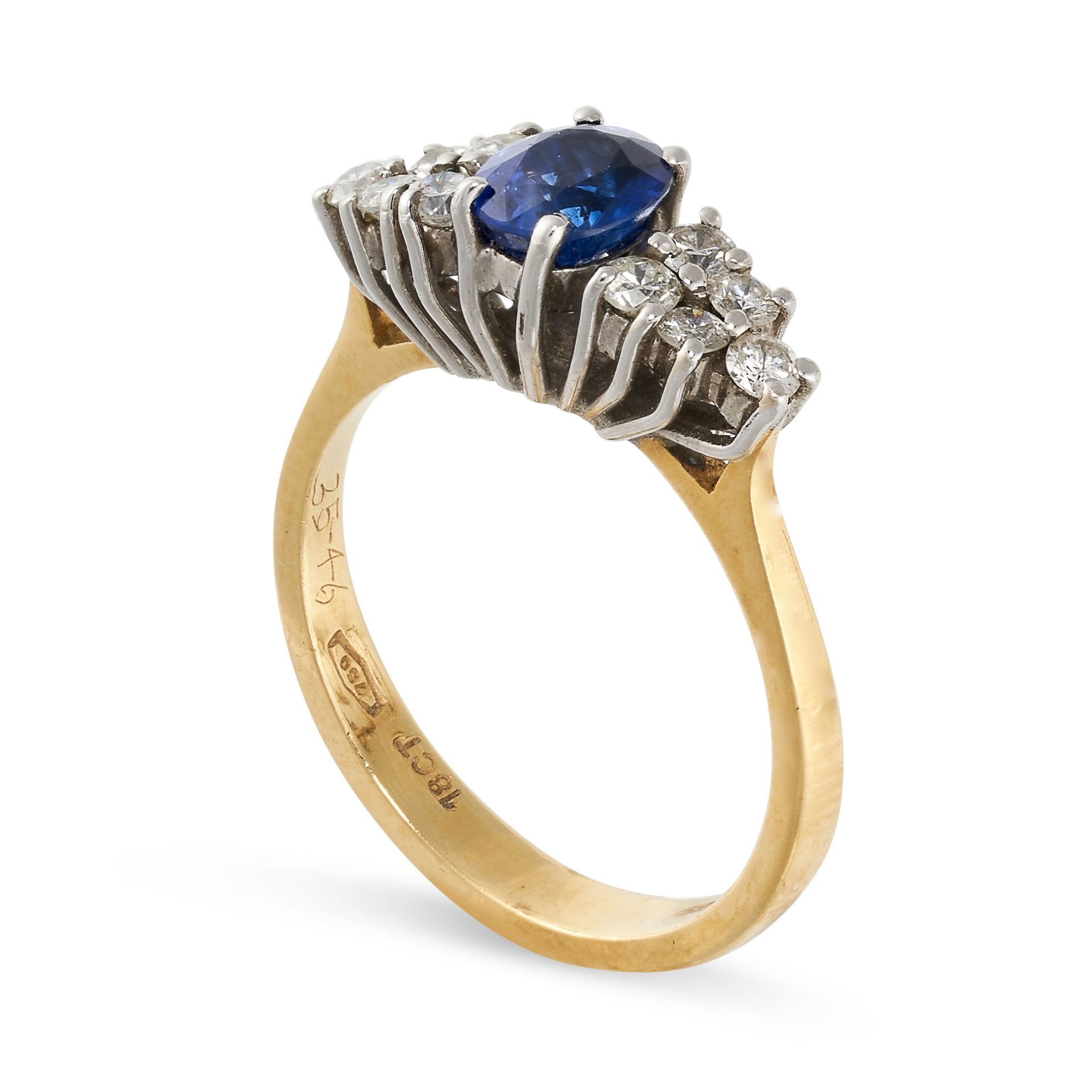 NO RESERVE - A SAPPHIRE AND DIAMOND RING  Made in 18 carat yellow gold and white gold  Oval cut blue - Image 2 of 2