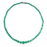 NO RESERVE - AN EMERALD BEAD AND DIAMOND NECKLACE  Seventy two graduated polished emerald beads,