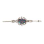 NO RESERVE - AN ART DECO BLACK OPAL AND DIAMOND BROOCH, CIRCA 1925  Made in platinum  Oval