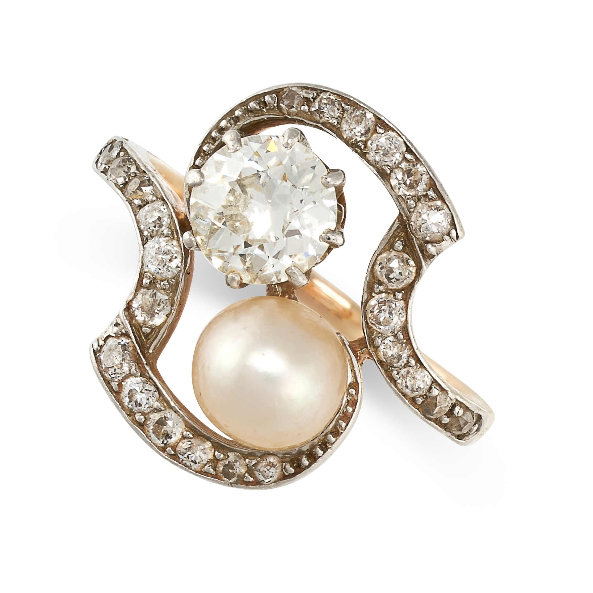 NO RESERVE - A DIAMOND AND PEARL DRESS RING, EARLY 20TH CENTURY  Made in yellow gold and platinum