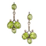 NO RESERVE - A PAIR OF PERIDOT DROP EARRINGS  Made in silver, hook fittings  Oval cut peridot,