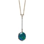 NO RESERVE - A BLACK OPAL AND DIAMOND PENDANT NECKLACE, CIRCA 1910  Made in 15 carat yellow gold,