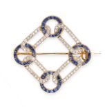 NO RESERVE - A FINE ART DECO SAPPHIRE AND DIAMOND BROOCH, EARLY 20TH CENTURY  Made in 18 carat