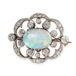 NO RESERVE - AN ANTIQUE OPAL AND DIAMOND BROOCH, CIRCA 1900  Mounted in yellow gold and silver  Oval