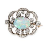 NO RESERVE - AN ANTIQUE OPAL AND DIAMOND BROOCH, CIRCA 1900  Mounted in yellow gold and silver  Oval
