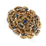 NO RESERVE - A VINTAGE SAPPHIRE BOMBE DRESS RING, CIRCA 1960  Made in 18 carat yellow, white and