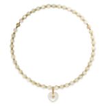 NO RESERVE - A MOTHER OF PEARL BEAD HEART PENDANT NECKLACE AND BRACELET SUITE  Made in 14 carat