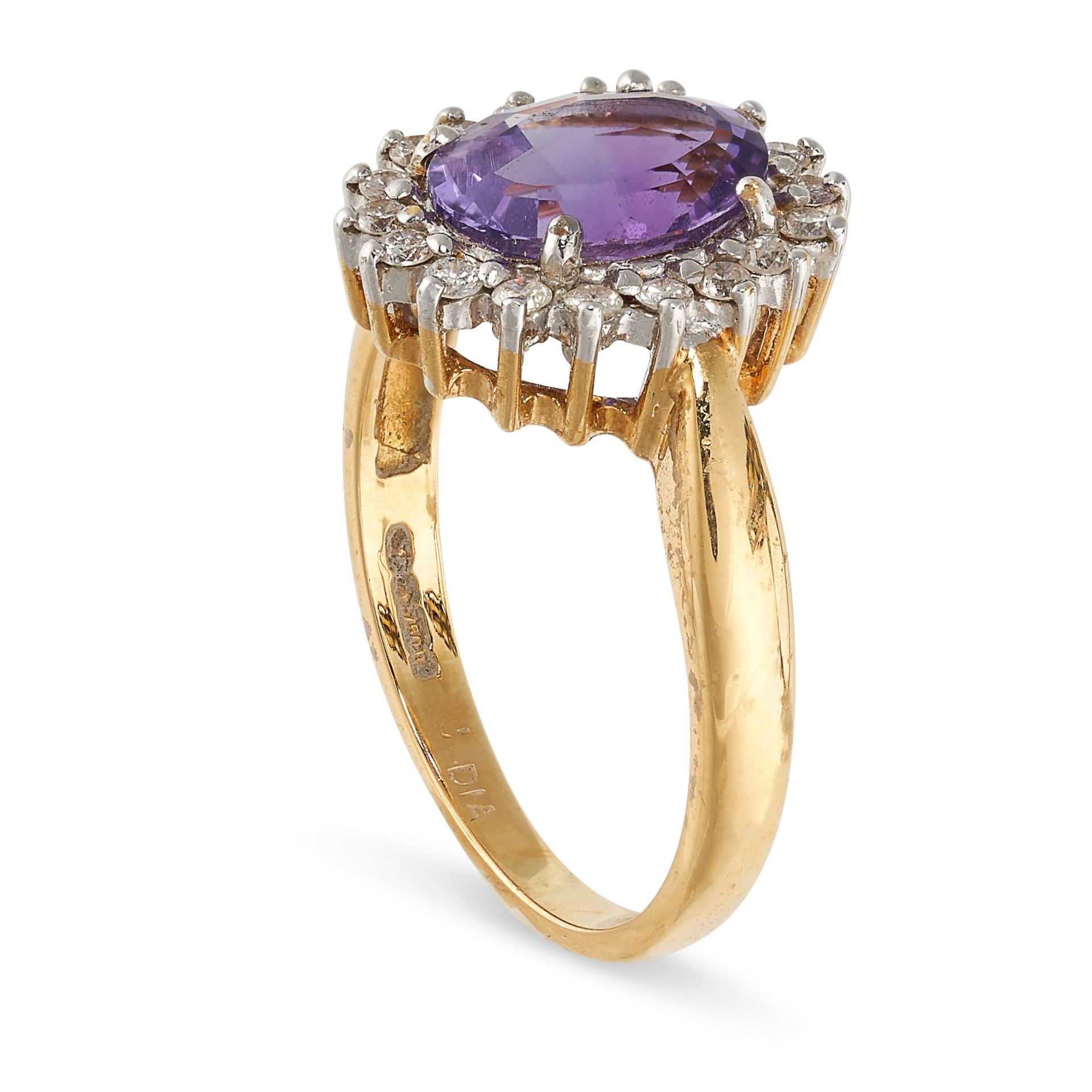 NO RESERVE - AN AMETHYST AND DIAMOND CLUSTER RING  Made in 18 carat yellow gold  Oval cut amethyst - Image 2 of 2