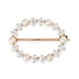 NO RESERVE - A PEARL AND DIAMOND BROOCH  Made in 14 carat yellow gold  Pearls, approximate