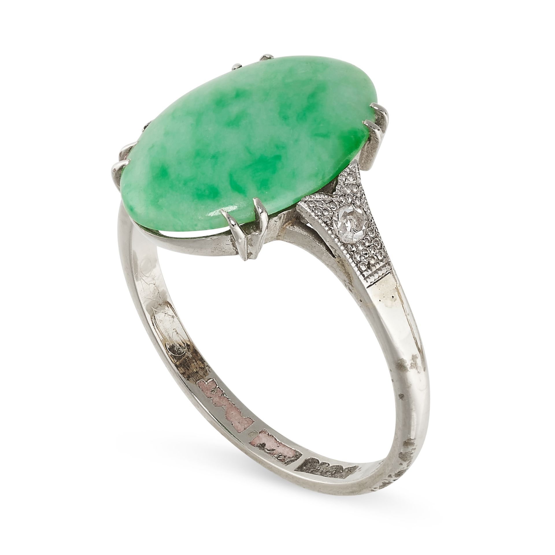 NO RESERVE - AN ART DECO JADEITE JADE AND DIAMOND DRESS RING, EARLY 20TH CENTURY  Made in 18 carat - Image 2 of 2