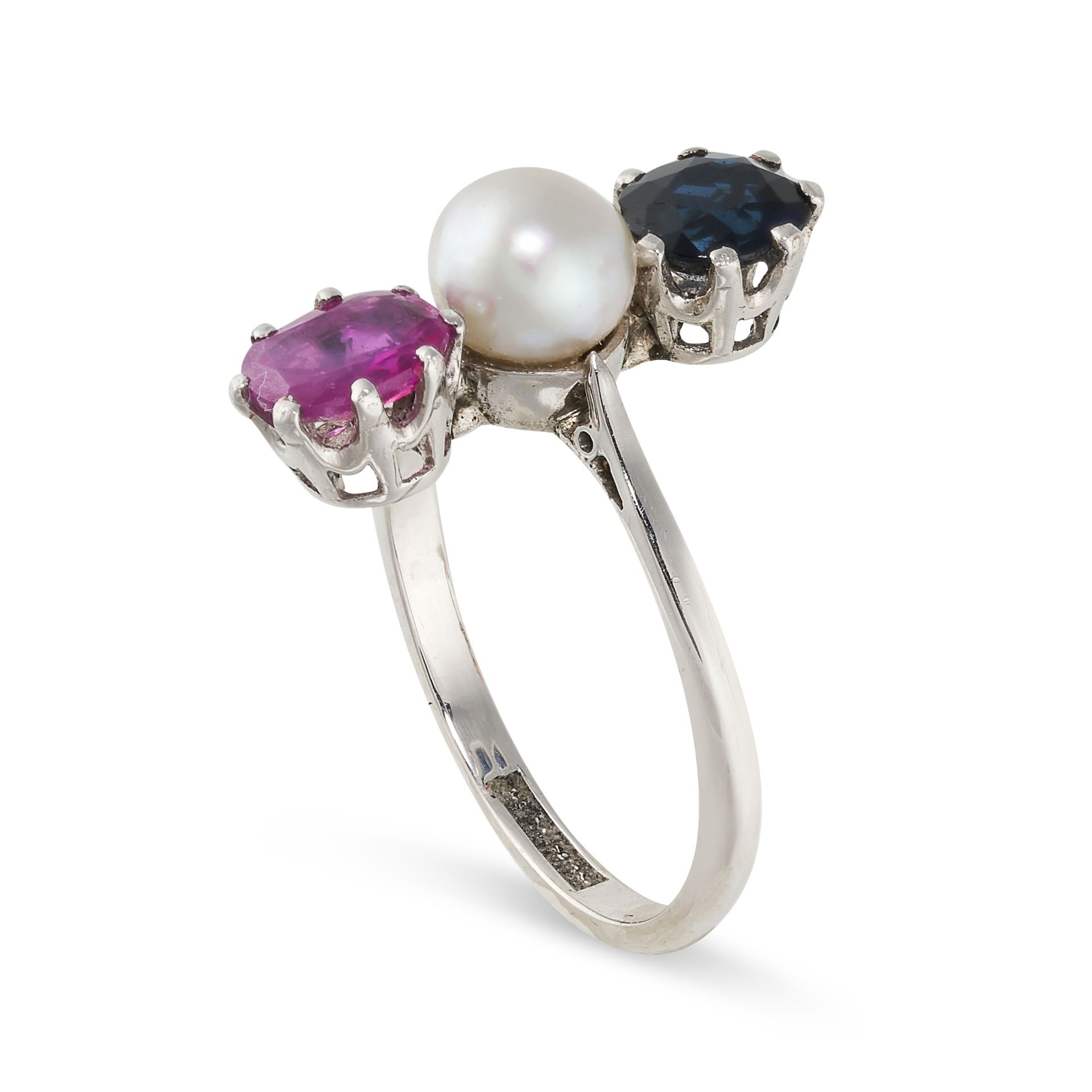 NO RESERVE - A RUBY, SAPPHIRE AND PEARL RING  Made in platinum  Pearl, approximate diameter 5.6mm - Image 2 of 2