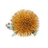 NO RESERVE - VAN CLEEF & ARPELS, A VINTAGE TURQUOISE AND RUBY HEDGEHOG BROOCH, CIRCA 1960  Made in