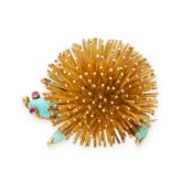 NO RESERVE - VAN CLEEF & ARPELS, A VINTAGE TURQUOISE AND RUBY HEDGEHOG BROOCH, CIRCA 1960  Made in