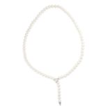 NO RESERVE - A PEARL AND DIAMOND NECKLACE  Made in 18 carat white gold, length adjustable by