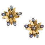 NO RESERVE - JULES HUGLER, A PAIR OF VINTAGE PEARL FLOWER CLIP EARRINGS  Made in 18 carat yellow