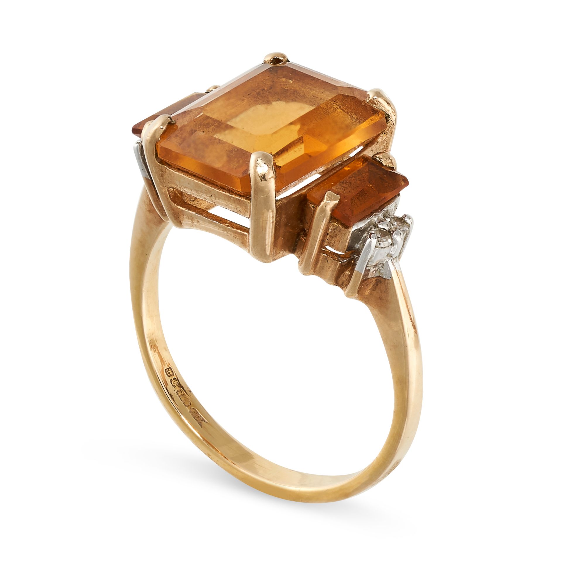 NO RESERVE - A VINTAGE CITRINE AND DIAMOND RING  Made in 9 carat yellow gold  Octagonal and - Image 2 of 2