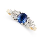 NO RESERVE - A SAPPHIRE AND DIAMOND RING  Made in 18 carat yellow gold and white gold  Oval cut blue