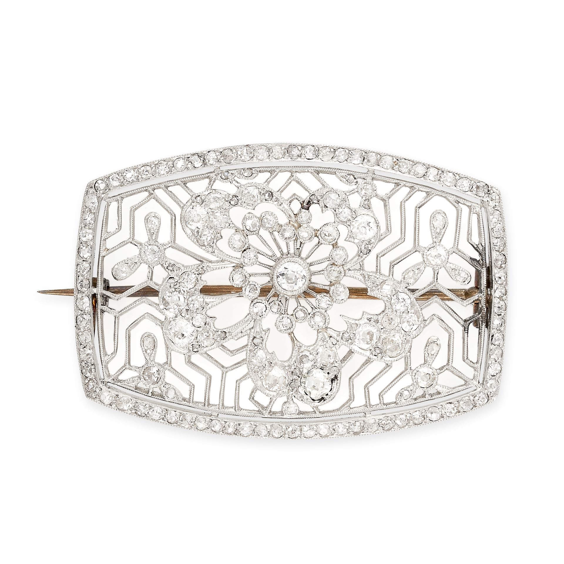 NO RESERVE - AN ANTIQUE FRENCH DIAMOND JAPONISME BROOCH, CIRCA 1910  Made in platinum, openwork