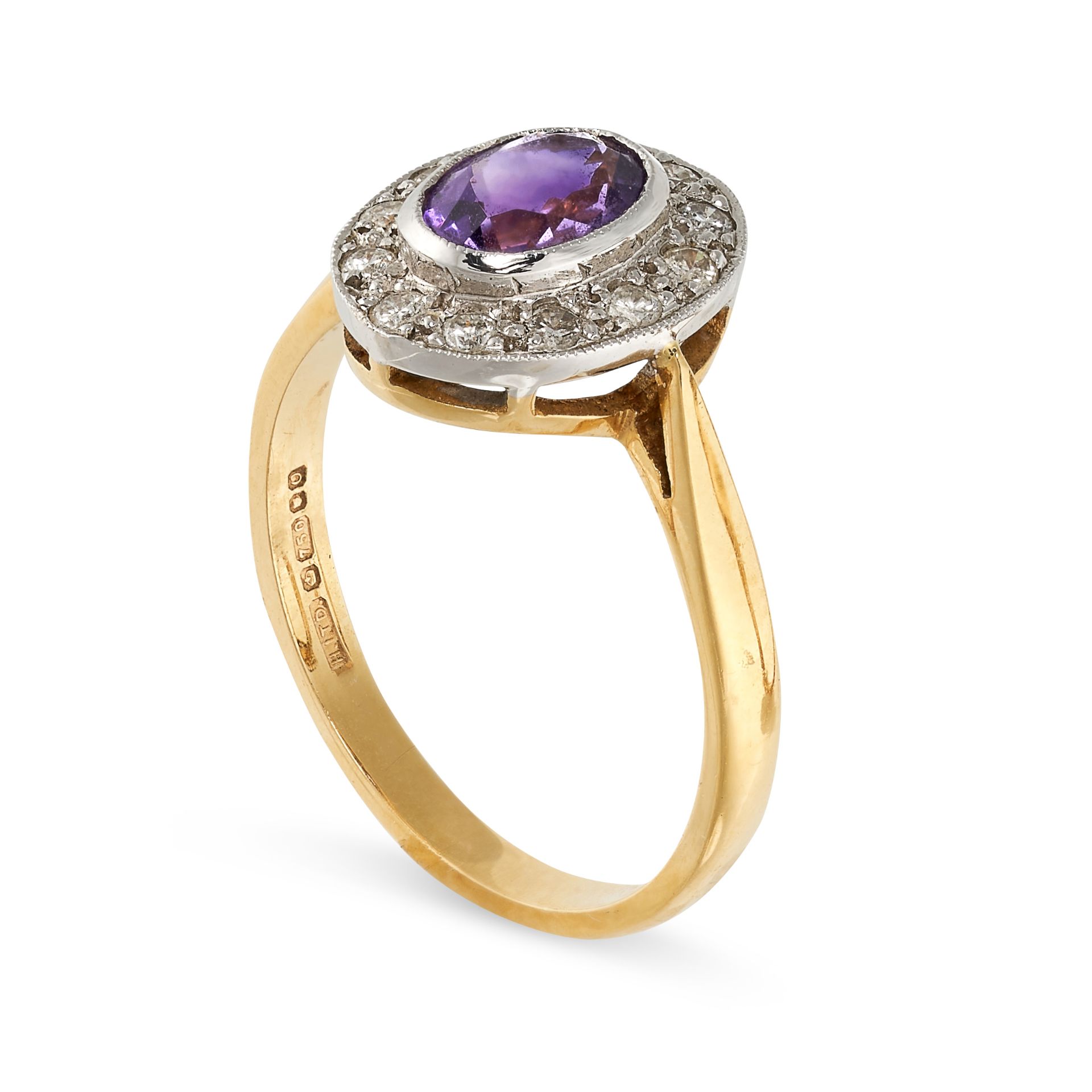 NO RESERVE - AN AMETHYST AND DIAMOND CLUSTER RING  Made in 18 carat yellow gold  Oval cut - Image 2 of 2