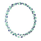 NO RESERVE - AN EMERALD, SAPPHIRE AND PEARL SAUTOIR NECKLACE  Made in platinum  Graduated polished