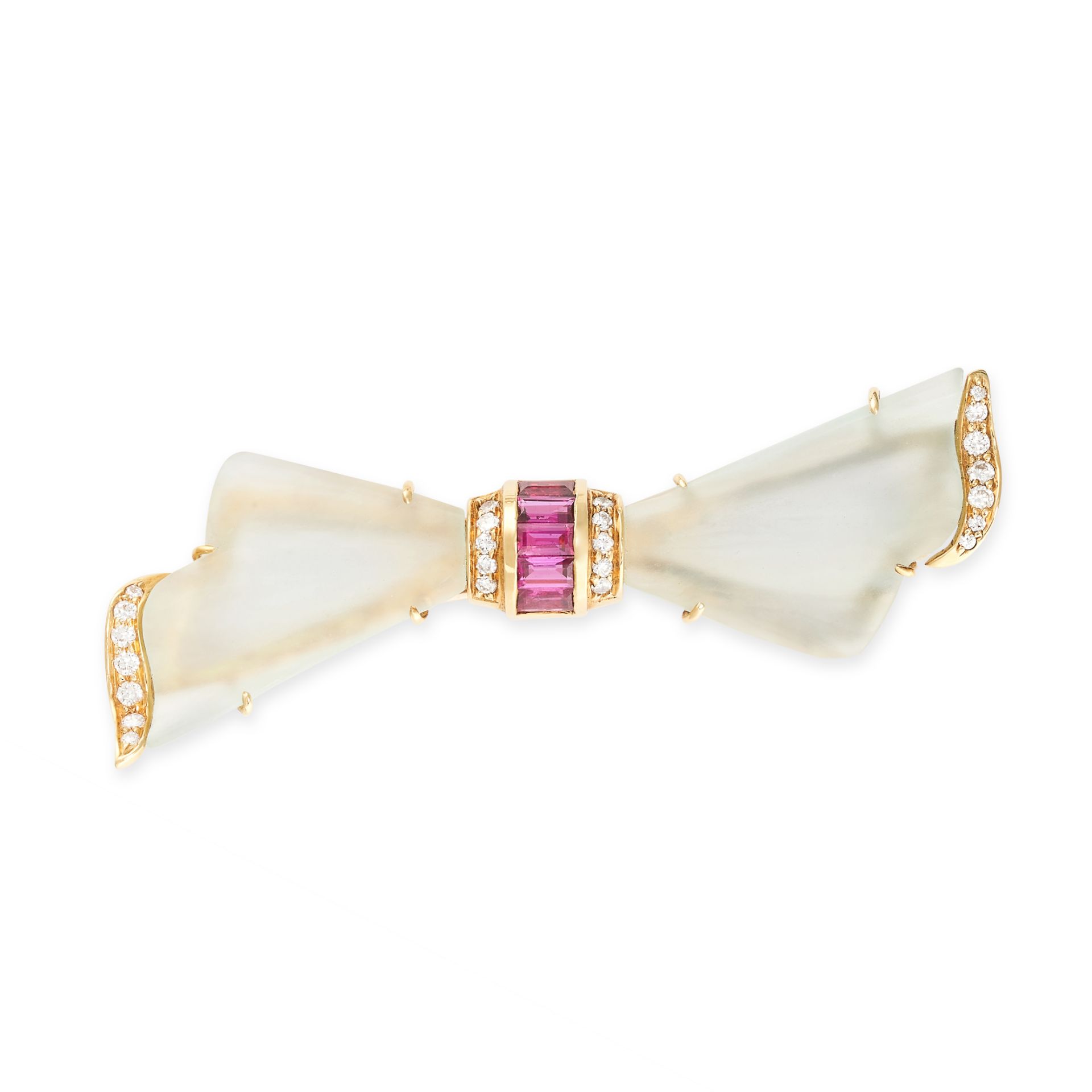 NO RESERVE - ASPREY, A VINTAGE ROCK CRYSTAL, RUBY AND DIAMOND BROOCH, 1989  Made in 18 carat