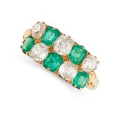 NO RESERVE - AN ANTIQUE EMERALD AND DIAMOND DRESS RING  Made in 18 carat yellow gold  Old mine cut