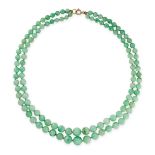 NO RESERVE - A JADEITE JADE BEAD TWO ROW NECKLACE  Made in 9 carat yellow gold  One hundred and