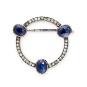 NO RESERVE - AN ANTIQUE RUSSIAN SAPPHIRE AND DIAMOND BROOCH, CIRCA 1910  Made in 14 carat (56