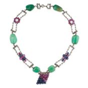 NO RESERVE - AN EMERALD, SAPPHIRE, RUBY, DIAMOND AND PEARL NECKLACE  Made in silver  Six tumbled